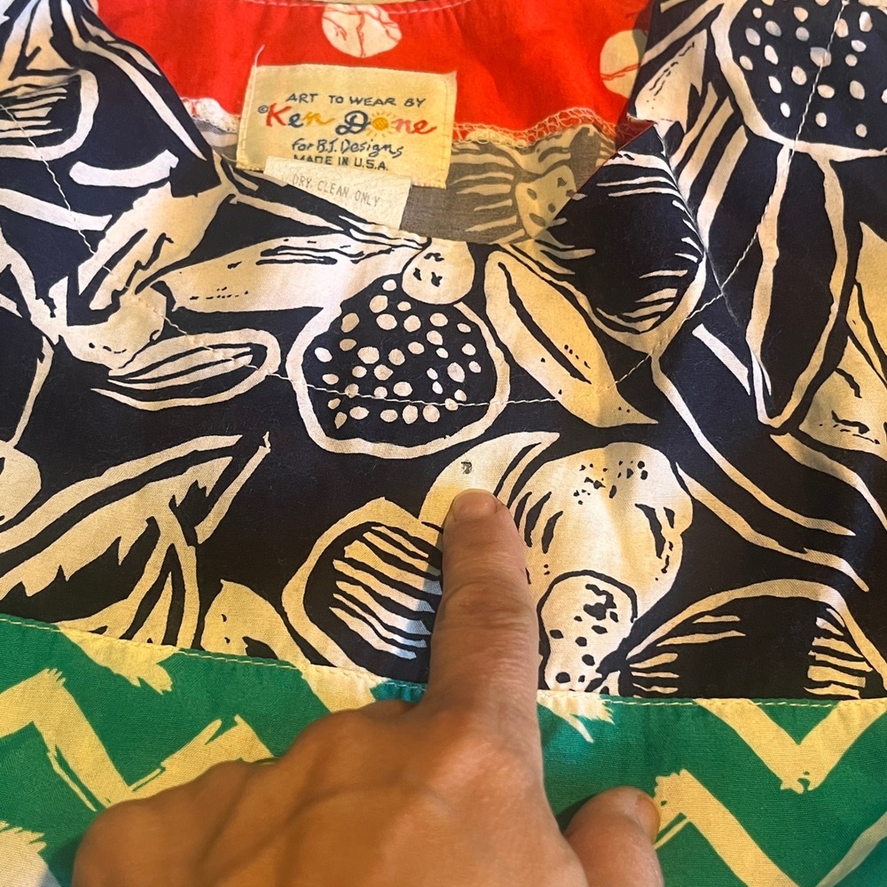 Ken Done Art To Wear Vintage 2 Piece Set Floral Chevron Rayon Pants Top Small - Picture 8 of 16